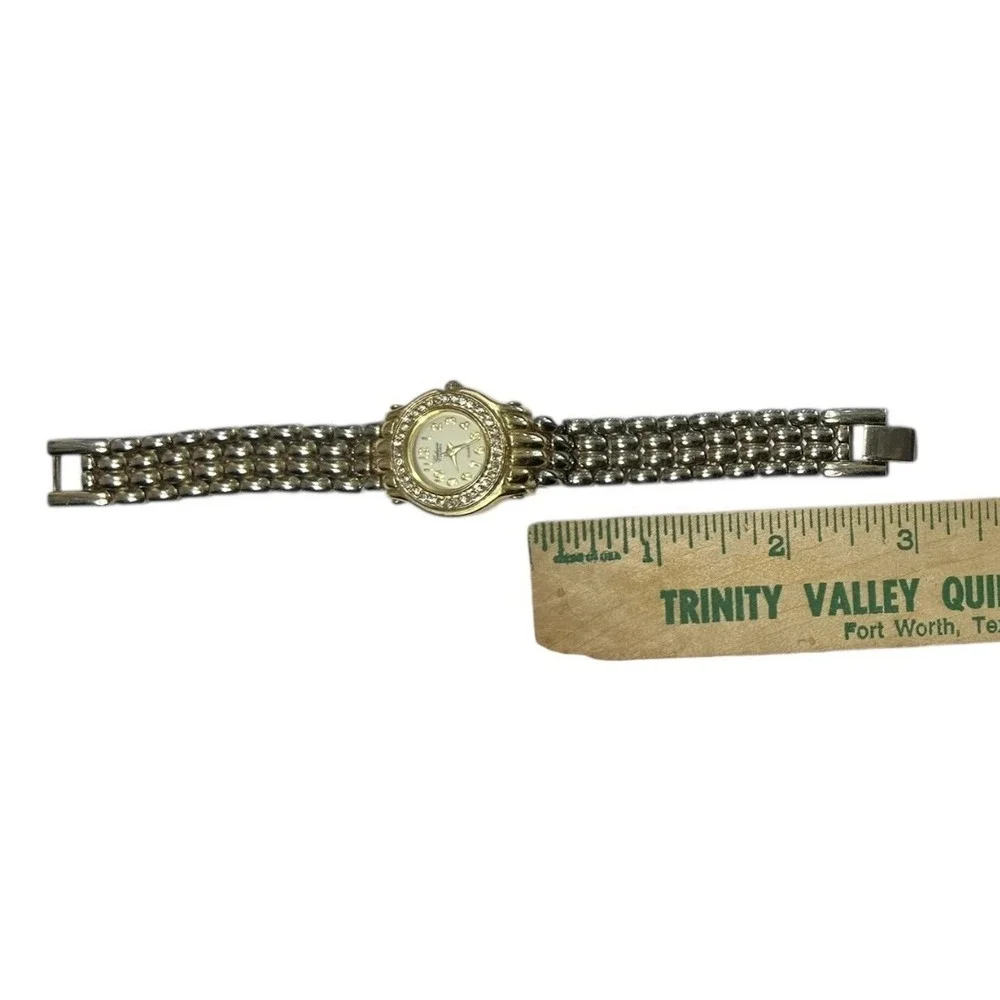 Vintage GALAXIE By ELGIN Watch Goldtone Crystal Rhinestone Bezel Quartz NLN406